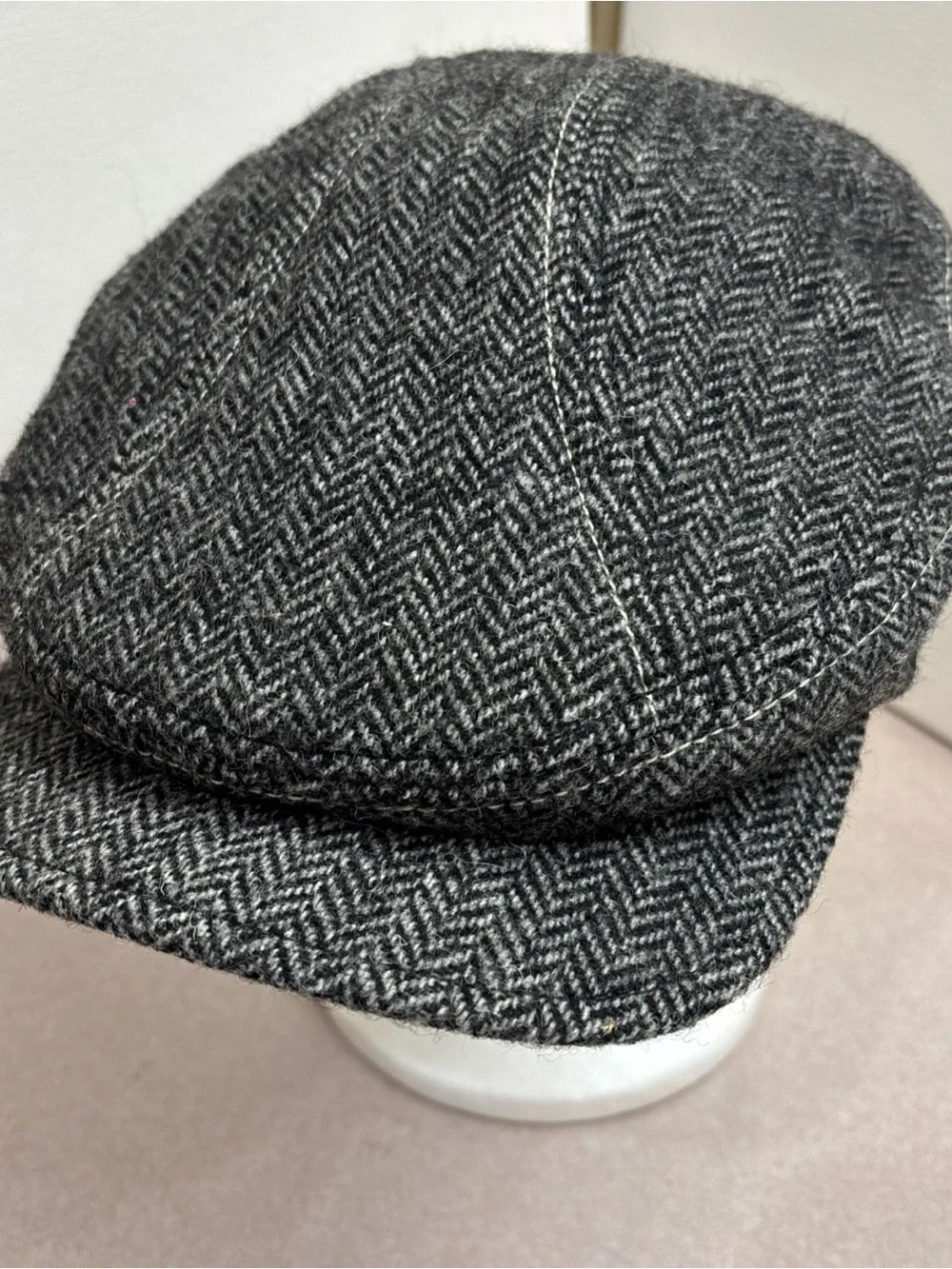 Black Rivet Mens Grey Herringbone 100% Wool Flat Cap Golf Newsboy Hat Cabby L/XL